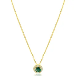 ZINZI goldplated zilveren ketting 45cm met smaragdgroene kleursteen in entourage zetting ZIC2697G