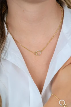 ZINZI goldplated zilveren ketting met twee verbonden ronde schakels witte zirconia's ZIC1782Y
