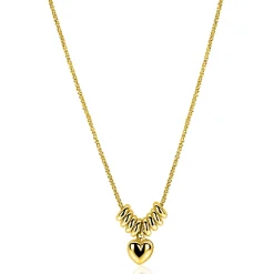 ZINZI gold plated zilveren ketting 42-45cm met hart en 8 glanzende donuts ZIC2760
