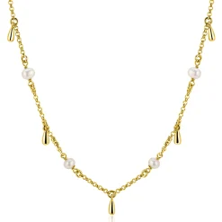 ZINZI gold plated zilveren ketting met witte zoetwaterparels en druppeltjes 42-45cm ZIC2753