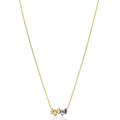 ZINZI gold plated zilveren ketting met multi-color rechthoekige kleurstenen 42-45cm ZIC2739