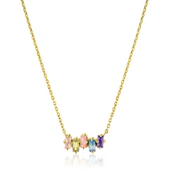 ZINZI gold plated zilveren ketting met multi-color rechthoekige kleurstenen 42-45cm ZIC2739