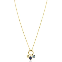 ZINZI gold plated zilveren ketting met ronde sluitring en drie luxe bedels 42-45cm ZIC2737