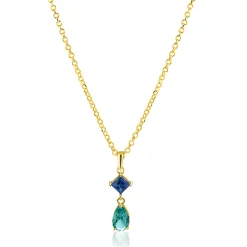 ZINZI gold plated zilveren ketting 42-45cm met luxe peervormige turquoise hanger en blauwe ruitvorm ZIC2745