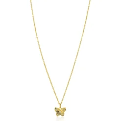ZINZI gold plated zilveren ketting 42-45cm met vlinder hanger, bezet met witte zirkonia's ZIC2742