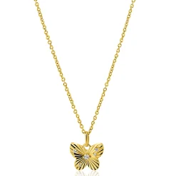 ZINZI gold plated zilveren ketting 42-45cm met vlinder hanger, bezet met witte zirkonia's ZIC2742