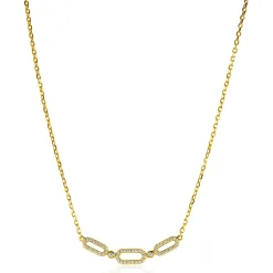 ZINZI gold plated zilveren ketting 45cm met drie ovale schakels, bezet met witte zirconia's ZIC2398Y