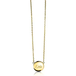 ZINZI gold plated zilveren ketting 43cm met rond plaatje 15mm om te graveren ZIC2345G