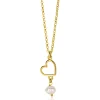 ZINZI gold plated zilveren ketting met open hartje en bungelend witte zoetwaterparel 40-45cm ZIC2642