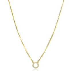 ZINZI gold plated zilveren ketting met open rondje (7,5mm) bezet met witte zirconia's 40-45cm ZIC2550Y