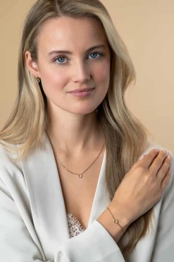 ZINZI gold plated zilveren ketting met open rondje (7,5mm) bezet met witte zirconia's 40-45cm ZIC2550Y