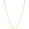 ZINZI gold plated zilveren ketting met paperclip-schakels en glanzend rechthoekig plaatje om te graveren 42-45cm ZIC2530G