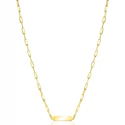 ZINZI gold plated zilveren ketting met paperclip-schakels en glanzend rechthoekig plaatje om te graveren 42-45cm ZIC2530G
