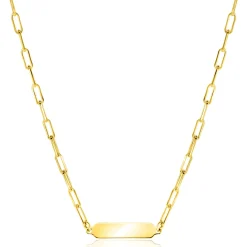 ZINZI gold plated zilveren ketting met paperclip-schakels en glanzend rechthoekig plaatje om te graveren 42-45cm ZIC2530G