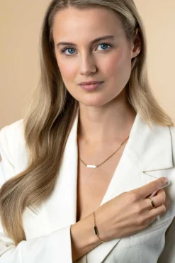 ZINZI gold plated zilveren ketting met paperclip-schakels en glanzend rechthoekig plaatje om te graveren 42-45cm ZIC2530G