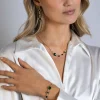 ZINZI gold plated zilveren lange oorhangers 50mm, bezet met twee ronde zwarte zirconia's en een grotere ovale groene kleursteen ZIO2389