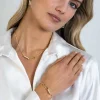 ZINZI gold plated zilveren lange oorsieraden 38mm met twee ovale schakels, bezet met witte zirconia's ZIO2371Y