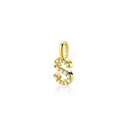 ZINZI gold plated zilveren letter hanger S bezet met witte zirkonia's ZIH2828-S (zonder ketting)