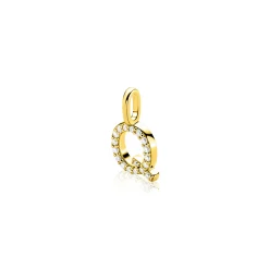 ZINZI gold plated zilveren letter hanger Q bezet met witte zirkonia's ZIH2828-Q (zonder ketting)