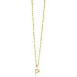 ZINZI gold plated zilveren letter hanger P bezet met witte zirkonia's ZIH2828-P (zonder ketting)