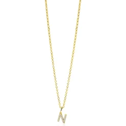 ZINZI gold plated zilveren letter hanger N bezet met witte zirkonia's ZIH2828-N (zonder ketting)