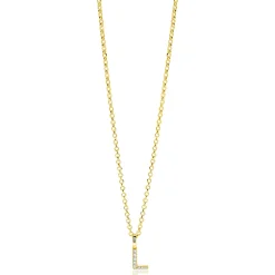 ZINZI gold plated zilveren letter hanger L bezet met witte zirkonia's ZIH2828-L (zonder ketting)