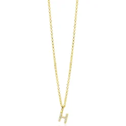 ZINZI gold plated zilveren letter hanger H bezet met witte zirkonia's ZIH2828-H (zonder ketting)