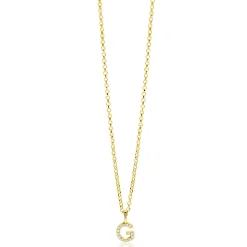 ZINZI gold plated zilveren letter hanger G bezet met witte zirkonia's ZIH2828-G (zonder ketting)