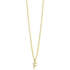ZINZI gold plated zilveren letter hanger F bezet met witte zirkonia's ZIH2828-F (zonder ketting)