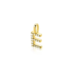 ZINZI gold plated zilveren letter hanger E bezet met witte zirkonia's ZIH2828-E (zonder ketting)