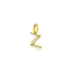 ZINZI gold plated zilveren letter hanger Z bezet met witte zirkonia's ZIH2828-Z (zonder ketting)