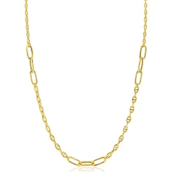 ZINZI gold plated zilveren marine schakel ketting, gecombineerd met grotere ovale schakels 42-45cm ZIC2413G
