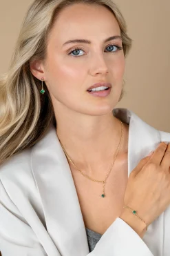 ZINZI gold plated zilveren multi-look armband met ovale en jasseron schakels, met ronde groene kleursteen in vierpootszetting 17-19cm ZIA2660G