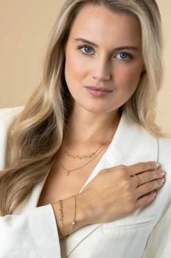 ZINZI gold plated zilveren multilook armband met ronde zetting witte zirconia en bolletjes 16,5-19cm ZIA2520Y