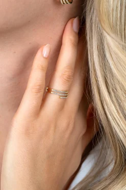 ZINZI goldplated zilveren multi-look ring (6mm breed) met 3 banen bezet met witte zirkonia’s ZIR2727Y
