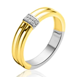 ZINZI goldplated zilveren multi-look ring met gladde banen en schitterend pavé van zirkonia's ZIR2830