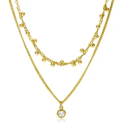 ZINZI gold plated zilveren multilook ketting met ronde zetting witte zirconia en 16 bolletjes 39-42cm ZIC2520Y
