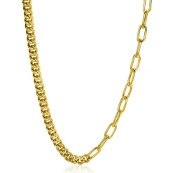 ZINZI gold plated zilveren multi-schakelketting met gourmet en paperclip schakels 6,7mm breed 45cm ZIC2285G