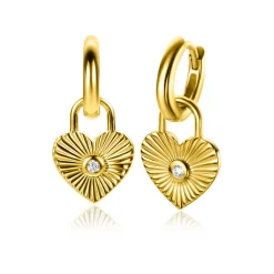 ZINZI gold plated zilveren oorbedels hart met zonnestralen en witte zirconia 15mm ZICH2305 (zonder oorringen)