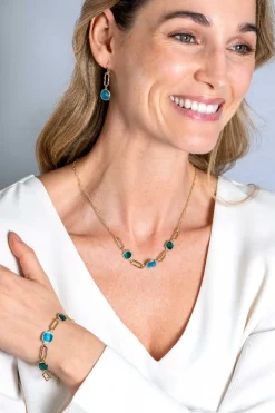 ZINZI gold plated zilveren oorhangers 35mm met paperclip schakel en turquoise kleursteen ZIO2332