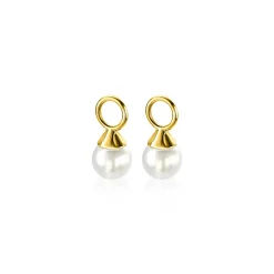 ZINZI gold plated zilveren oorbedels parels wit 6mm ZICH1749WG (zonder oorringen)