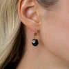 ZINZI gold plated zilveren oorbedels zwarte bead 10mm ZICH266ZG (zonder oorringen)