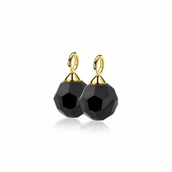 ZINZI gold plated zilveren oorbedels zwarte bead 10mm ZICH266ZG (zonder oorringen)