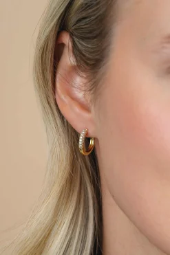 ZINZI gold plated zilveren oorringen  14 x 3mm witte zirconia's ZIO660G