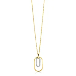 ZINZI gold plated zilveren ovale hanger 32mm bezet met witte zirconia's ZIH2329 (zonder collier)