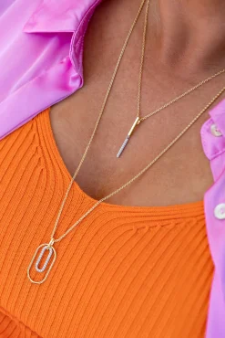ZINZI gold plated zilveren ovale hanger 32mm bezet met witte zirconia's ZIH2329 (zonder collier)