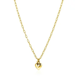 ZINZI gold plated zilveren paperclip schakelketting met bol hart hanger 9mm, 42-45cm ZIC2661
