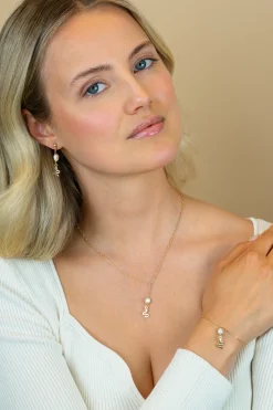 ZINZI gold plated zilveren paperclip Y-collier met witte zoetwaterparel en slang ZIC2761