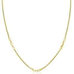 ZINZI gold plated zilveren popcorn schakelketting 45-48cm met drie paperclip schakelaccenten ZIC2709G