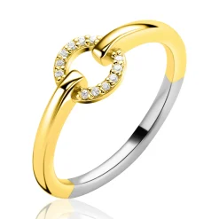 ZINZI goldplated zilveren ring met open ronde vorm bezet met witte zirkonia's ZIR2809